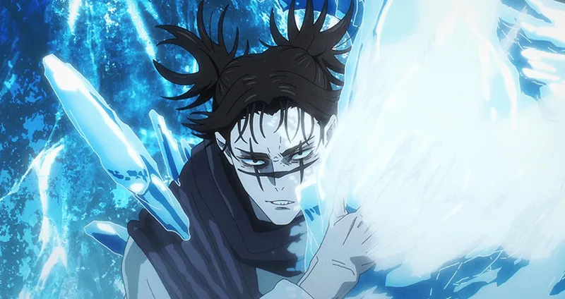 Character wielding ice powers dynamically.